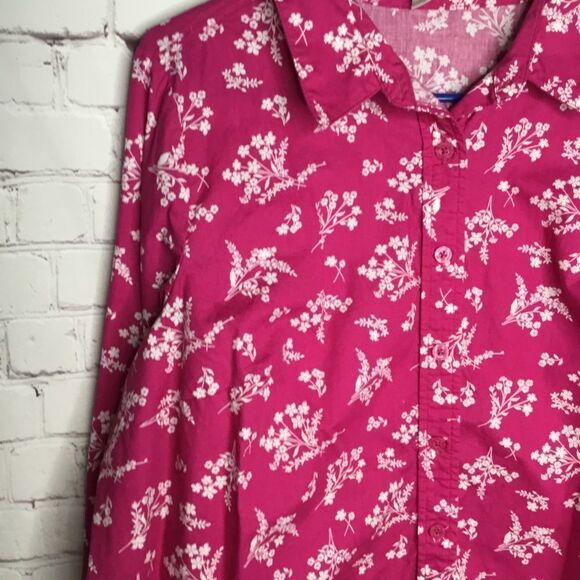 Woman Within Pink Floral Long Sleeve Button Up Shirt Size L 18/20 - Picture 11 of 15